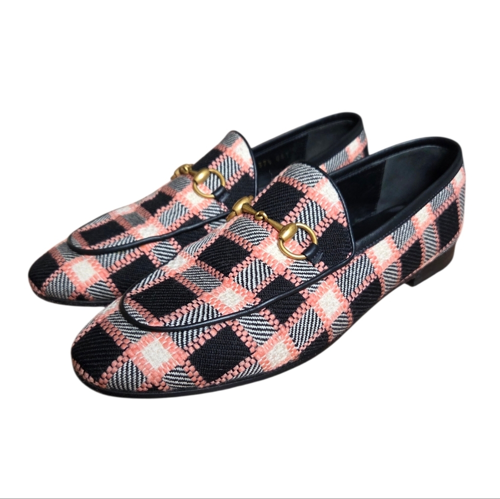 Gucci Jordaan Horsebit Tweed Loafers Plaid Flats EU 37.5